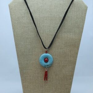 Blue and Red Minimalist Necklace with Tassel
